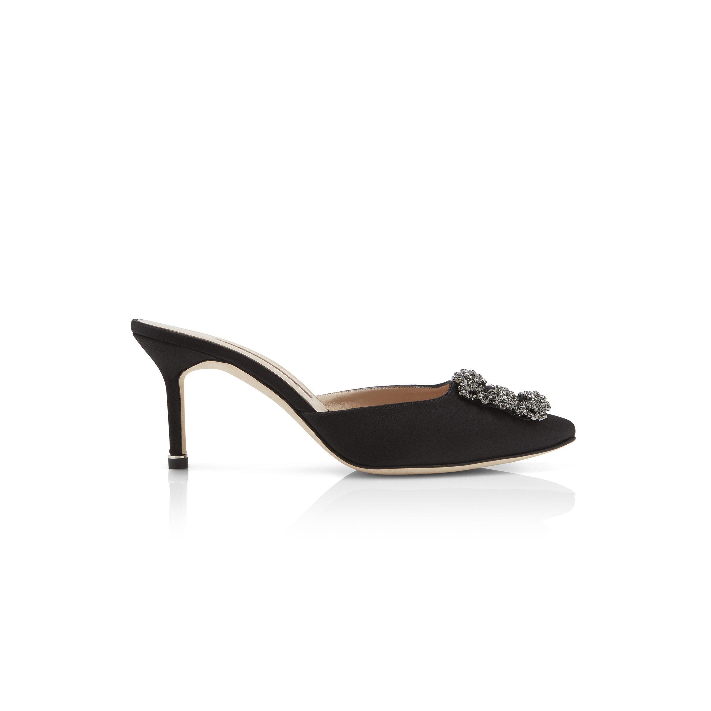 MANOLO BLAHNIK HANGISIMU BLACK SATIN JEWEL BUCKLE MULES 9XX-0726-0054 MANOLO BLAHNIK HANGISIMU BLACK SATIN JEWEL BUCKLE MULES 9XX-0726-0054